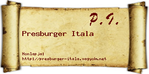 Presburger Itala névjegykártya